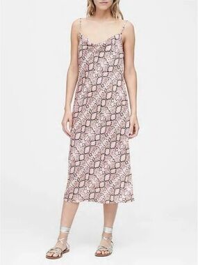 NWT Banana Republic Snake Print Cowl Neck Spaghetti Strap Blush Pink Dress Sz 8